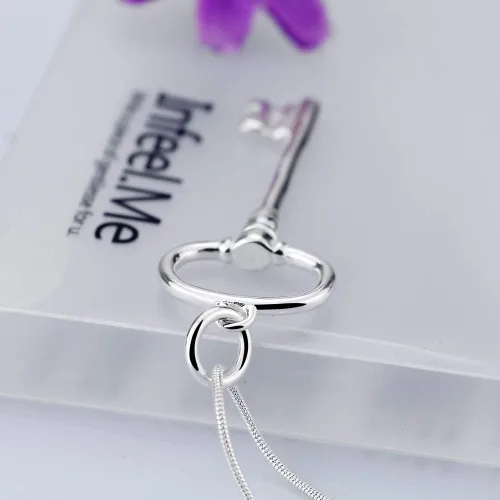 Vista 7 de Dankadi Clásico femenino original collar de plata 925 colgante de llave collar minimalismo 17.7-23.6 in cadena serpiente joyería broche de pinza