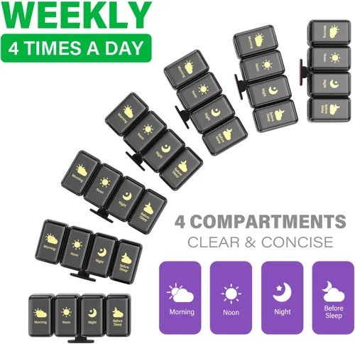 Vista 3 de Organizador semanal de pastillas 4 veces al día, compartimentos grandes, pastillero de 4 x 7 días, organizador de medicamentos, pastilleros