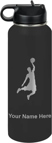 Vista 70 de LaserGram Botella de Agua Personalizada, Basketball Slam Dunk Man, Acero Inoxidable de Doble Pared con Aislamiento al Vacío con Pajita Abatible