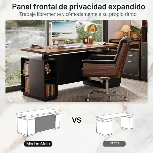 Vista 7 de ModernMate Escritorio Ejecutivo de Pie de 71" con Panel de Privacidad, Escritorio Grande de Una Pieza con Altura Ajustable Eléctrica para Estar