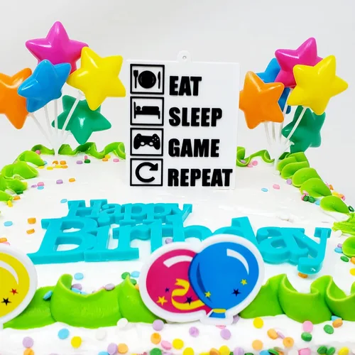 Vista 2 de Juego de decoración de pastel de cumpleaños con temática de gamer: come, duerme, juega, repite