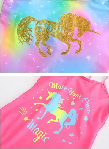 Vista 5 de Mecamelon Paquete de 2 trajes de baño de una pieza para niñas, estampado de unicornio, sirena, traje de baño de playa