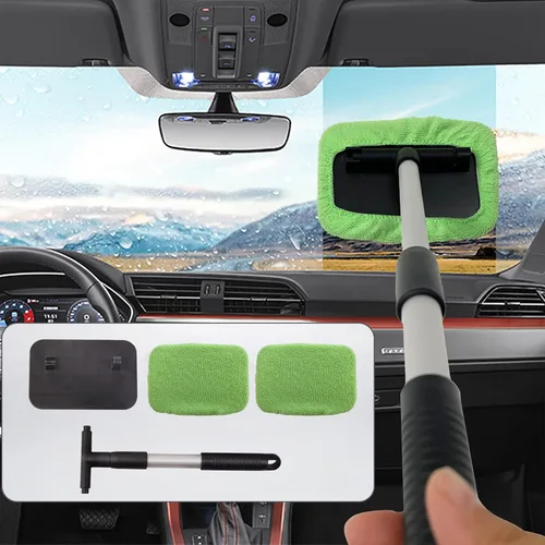 Vista 10 de Limpiavidrios, Herramienta de Limpieza de Parabrisas, Limpiador de Ventanas de Microfibra con Mango Extensible, Kit de Limpiavidrios para Auto azul