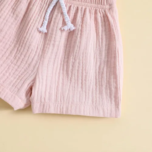 Vista 7 de Conjunto de 2 piezas de camiseta de algodón y lino de manga corta y pantalones cortos elásticos, 2 piezas, ropa casual de verano