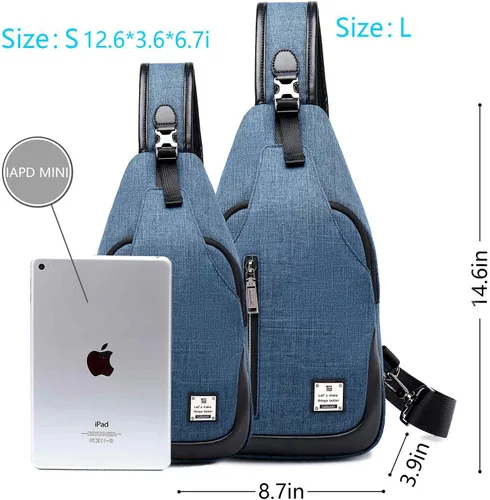 Vista 3 de uowan - Mochila pequeña cruzada sobre el hombro para hombres y mujeres, viajes al aire libre, mochila ligera para el pecho, Azul, Duradero