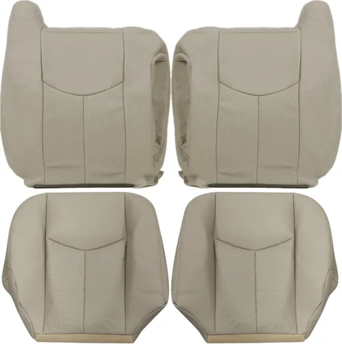 Vista 8 de NLQR Shale Light Neutral Tan #152 Juego de fundas de asiento de microfibra perforada para conductor y pasajero, compatible con Cadillac Escalade ESV