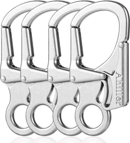 Vista 10 de Ahiller Mosquetón con clip, diseño de doble bloqueo antiapertura, llavero pesado de 3" de aleación de zinc para camping al aire libre, senderismo