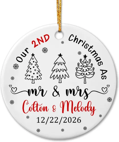 Vista 14 de Adorno de cerámica personalizado para la primera Navidad en nuestro nuevo apartamento, nombres personalizados de Mr Mrs in New Apartamento Christmas