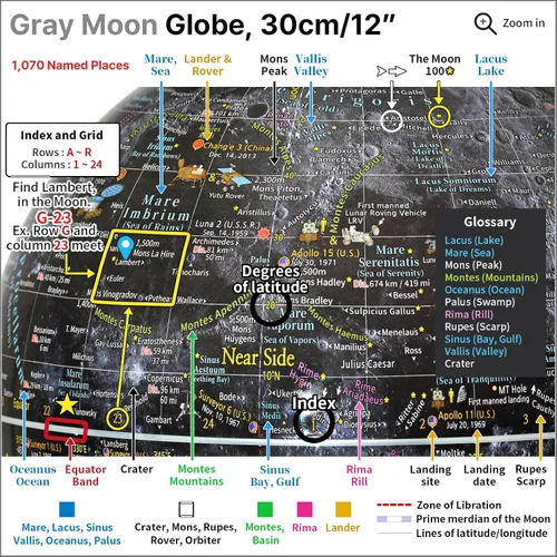 Vista 8 de Mapsoft Prime - Globo lunar gris iluminado, 11.8 in, MI-30