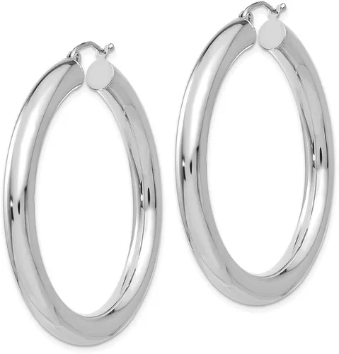 Vista 2 de Pendientes de aro ligeros de oro blanco de 14 k pulido 0.197in estilo T873L