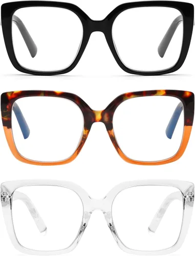 Vista 9 de DOOViC 3 Pack Oversized Reading Glasses for Women Blue Light Blocking Square Stylish Computer Readers