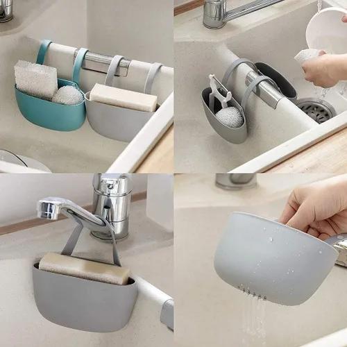 Vista 3 de Soporte de esponja para fregadero de cocina, organizador de esponja para fregadero de cocina, organizador de fregadero de cocina (azul)