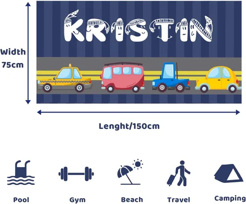 Vista 6 de Q&K Toallas de playa personalizadas para niños, toalla de playa grande con nombre, toallas de playa de microfibra para adultos, manta de toalla