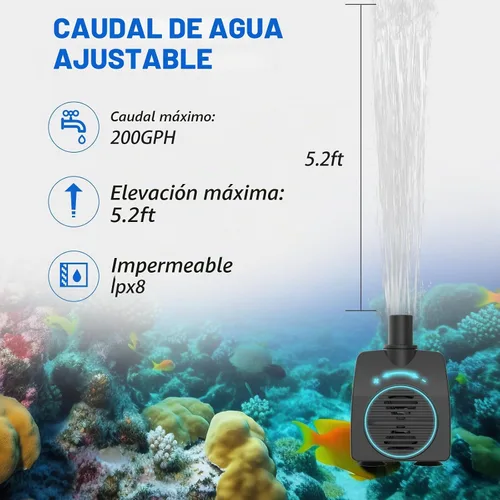 Vista 6 de Knifel Bomba sumergible de 200 GPH con apagado automático de 5.2 pies de elevación alta para fuentes, hidroponía, estanques, acuarios y más