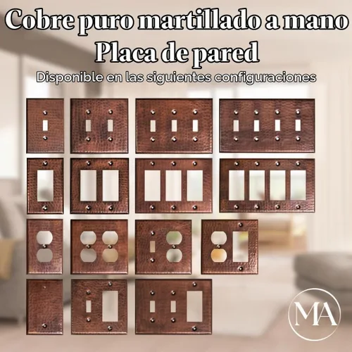 Vista 3 de Monarch Abode placa de pared basculante de una banda, placa de pared de cobre puro martillado a mano para un solo interruptor, cubierta decorativa