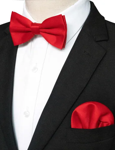 Vista 2 de JEMYGINS Solid Color Pre-tied Bow Tie and Pocket Square Set for Men