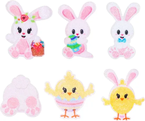 Vista 3 de Gyufise Paquete de 24 adornos para cupcakes de Pascua con diseño de conejo, conejo, huevo, pollo, cupcakes, temática de Pascua, baby shower, niños