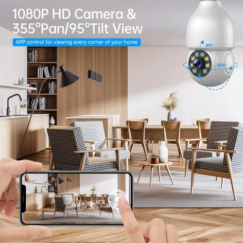 Vista 5 de Cámara de seguridad con bombilla WiFi de 2.4 GHz, cámara de enchufe de luz de 1080P, cámara de seguridad inalámbrica para interiores y exteriores
