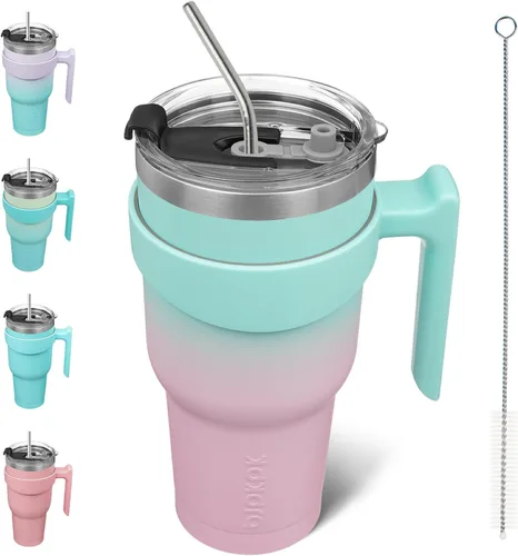 Vista 88 de BJPKPK Mini vaso de 10 onzas con tapa, popote y asa, taza de acero aislada