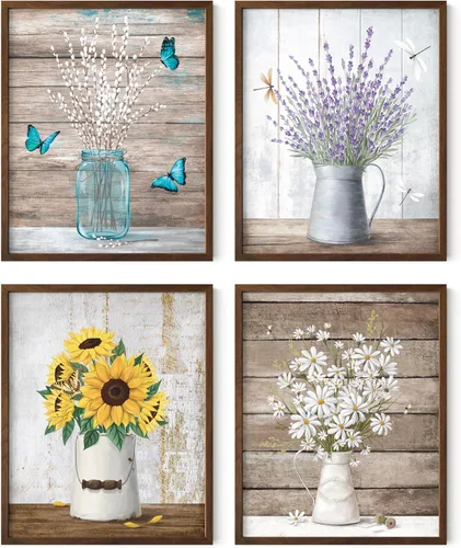 Vista 75 de HAUS AND HUES Arte de pared floral gris, juego de 4 pósteres de plantas para pared vintage, impresiones botánicas, cuadros de flores en blanco