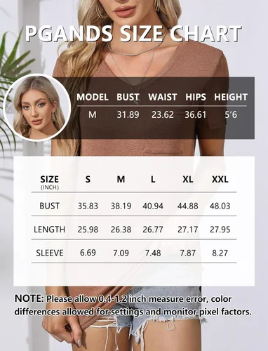 Vista 5 de PGANDS Camisetas de verano para mujer, cuello en V, manga corta, casual, básica, ajuste holgado