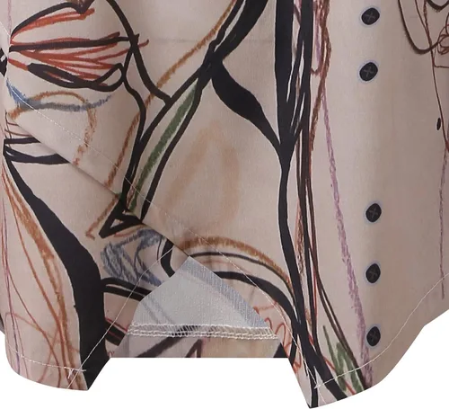 Vista 6 de FMCHICO Blusa de lino con cremallera suelta de manga 34 para mujer, con estampado de graffiti, dobladillo irregular, Beige