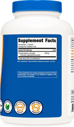 Vista 3 de Nutricost Cápsulas de Chlorella (2 Botellas) 500 mg, 240 Cápsulas por Botella