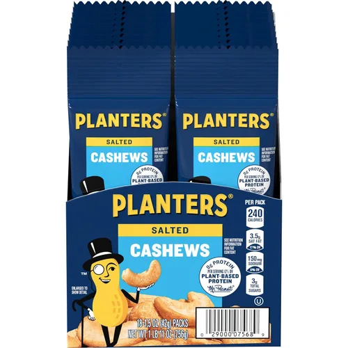 Vista 9 de Planters mitades y piezas de anacardos con sal marina pura
