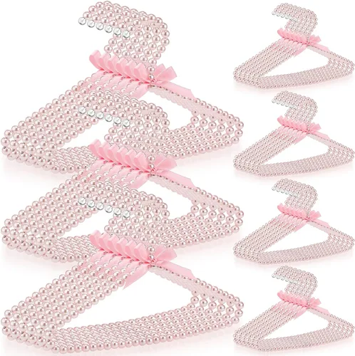 Vista 19 de Threan Rosa 12 piezas de perchas de ropa con cuentas de perlas mini con cuentas de perlas pequeñas de metal con cinta, estándar para niños, bebés