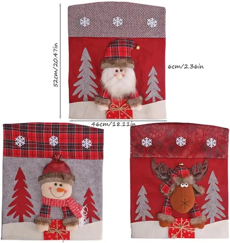 Vista 6 de Protector de cubierta trasera para silla de comedor de Papá Noel y renos navideños, adornos para decoración de interiores de Navidad, fiestas Muñeco