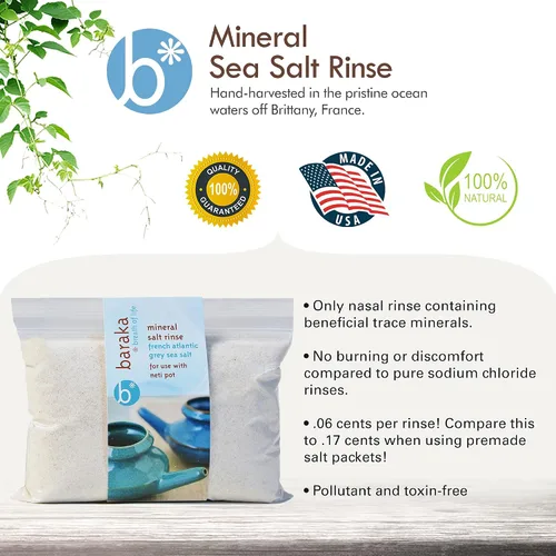 Vista 5 de Baraka Enjuague de sal marina mineral – Sal marina gris del Atlántico francés, enjuague sinusal Neti Pot, solución salina natural, lavado nasal
