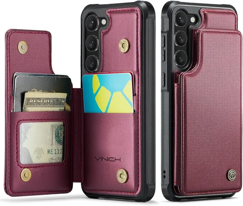 Vista 26 de Vinich - Funda tipo cartera para Samsung Galaxy S23 con tarjetero, color negro Ranuras de crédito con bloqueo RFID, soporte para teléfono a prueba