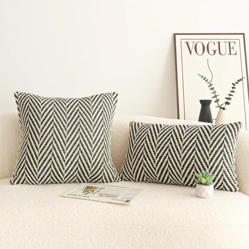 Vista 6 de Jonhier Funda de cojín cuadrada de cheurón blanco y negro, funda de cojín con patrón geométrico bohemio de granja para decoración de mediados