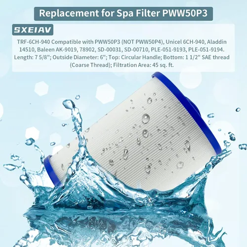Vista 6 de Filtros de spa de repuesto para Unicel 6CH-940, PWW50P3 Filtro de spa para tina de hidromasaje PWW50P3, para Filbur FC-0359, para vías fluviales