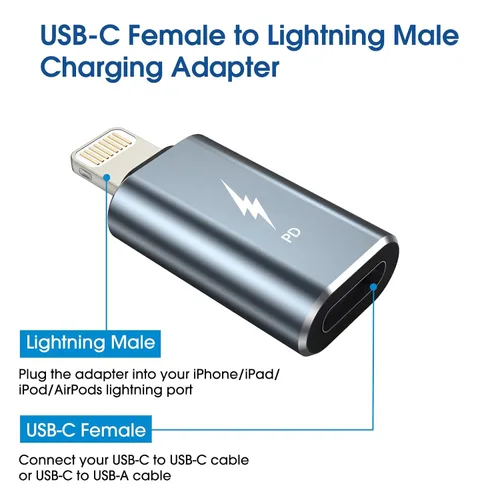 Vista 2 de TechMatte Adaptador USB C a Lightning, [paquete de 2] 27 W PD de carga rápida compatible con iPhone/iPad/iPod/AirPods, compatible con transferencia