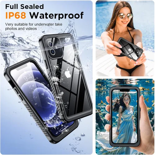 Vista 2 de Funda impermeable para iPhone 12, impermeable, antideslizante, a prueba de golpes, para iPhone 12, color negro