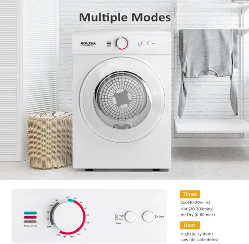 Vista 4 de Bonnlo Secadora de ropa compacta, secadora de ropa portátil de 1.8 pies cúbicos con bañera de acero inoxidable, secadora de ropa de carga frontal