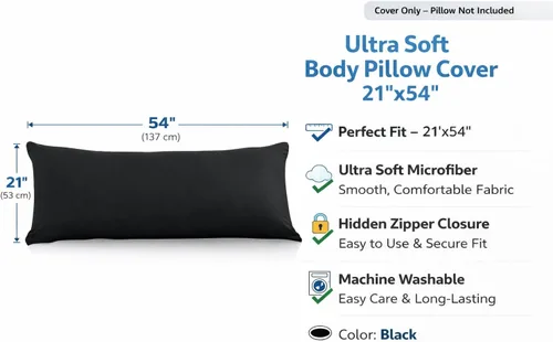 Vista 3 de Evolive - Funda de almohada corporal de microfibra ultra suave, fundas de almohada de 21 x 54 pulgadas con cierre de cremallera oculto