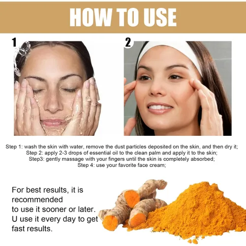 Vista 5 de Paquete de 2 sueros correctores de manchas oscuras con cúrcuma, suero facial reparador, cúrcuma natural para cuidado de piel brillante, sueros