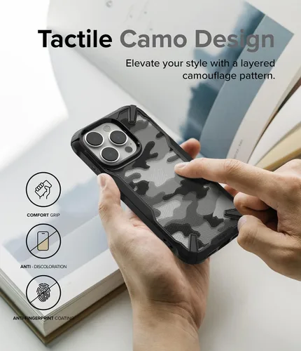Vista 5 de Ringke Fusion-X - Funda compatible con iPhone 14 Pro Max [camuflaje negro] + vidrio de privacidad compatible con iPhone 14 Pro Max