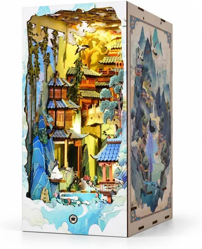 Vista 7 de Kit de rincón de libros, barco pirata, bricolaje, casa de muñecas en miniatura, decoración de estantería de madera 3D para adultos, soporte de casa