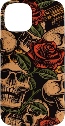 Vista 4 de Funda con diseño de tatuajes de flash tradicional para iPhone 17 con diseño retro rojo de rosas de calavera