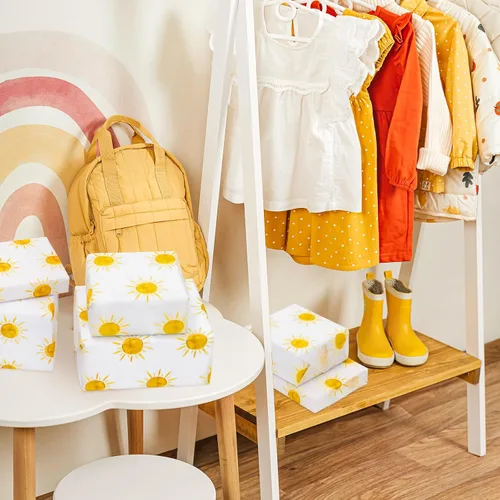 Vista 6 de Whaline 100 hojas de papel de seda bohemio con sol amarillo, papel de regalo para el primer viaje alrededor del sol, papel de arte para manualidades