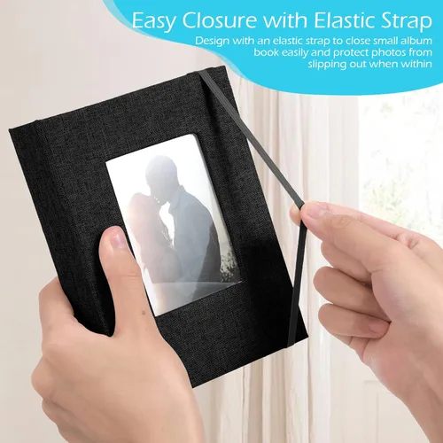 Vista 5 de Tinlade Álbum de fotos pequeño de 10 piezas de 4 x 6 pulgadas, 26 páginas transparentes con capacidad para 52 imágenes, cubierta de lino, libro