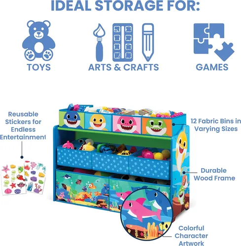 Vista 3 de Baby Shark Deluxe - Organizador de juguetes de diseño y almacenamiento de 9 contenedores por Delta Children, certificado Greenguard Gold