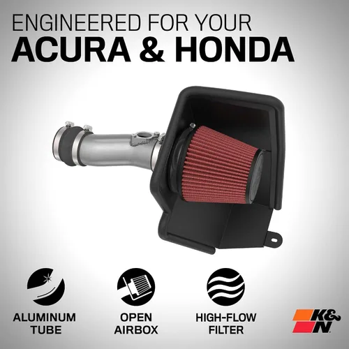 Vista 2 de K&N Sistema de admisión de aire frío: Filtro de aire de alto flujo, aumenta el rendimiento y la aceleración: Compatible con Acura/Honda 2023-2025