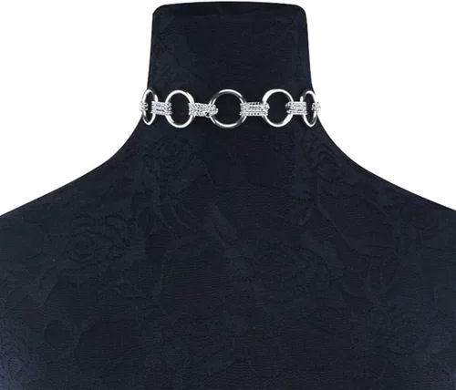 Vista 2 de Gothic Circle Loop Choker Necklace Chain Silver Loop Circle Chain Hollow Circle Ring Necklace Punk Circle Hoop Ring Necklace Minimalist Short