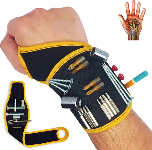 Vista 7 de BINYATOOLS Pulsera magnética para herramientas, regalo para él, soporte de tornillo magnético, soporte de muñeca mantiene tornillos, clavos, brocas