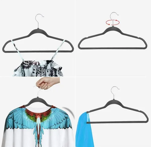 Vista 5 de Yaheetech Perchas de terciopelo para ropa, delgadas y antideslizantes, perchas para trajes que ahorran espacio, paquete de 200, color gris