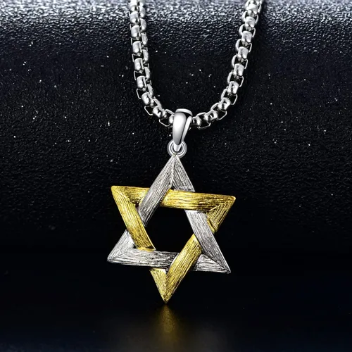 Vista 4 de PDTJMTG Collar judío de plata de ley con estrella de David para hombre